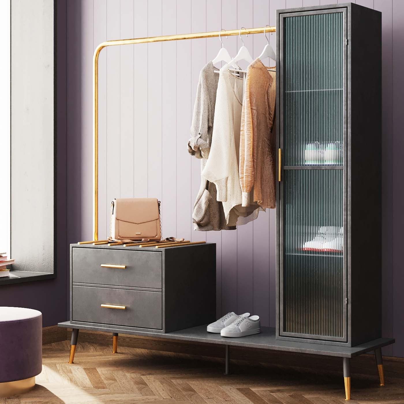 kare-design-la-gomera-garderobenschrank-schwarz-garderobe-stahl-holz-glas-mit-2- image 2