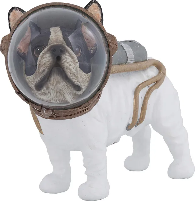 kare-design-space-dog-deko-figur-wei-schwarz-bulldogge-astronaut-21x25x12-cm image 1