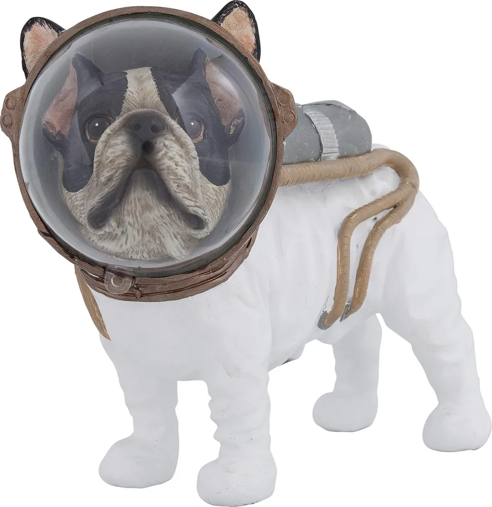 kare-design-space-dog-deko-figur-wei-schwarz-bulldogge-astronaut-21x25x12-cm image 1