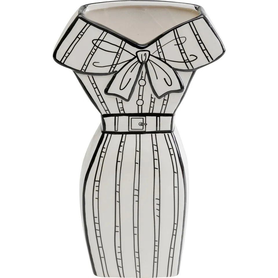 kare-design-vase-ladies-dress-blumenvase-keramik-schwarz-wei-31x18x8-cm image 1