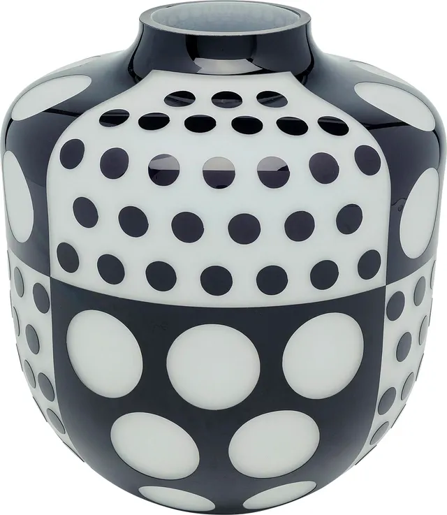 kare-design-brillar-round-vase-31-cm-schwarz-wei-gepunktet-glas image 1