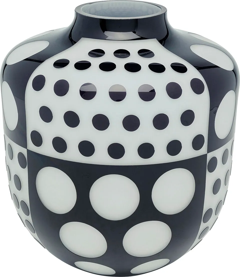 kare-design-brillar-round-vase-31-cm-schwarz-wei-gepunktet-glas image 1