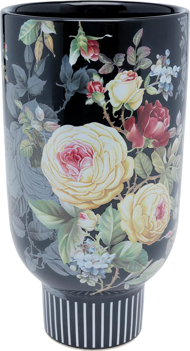 kare-design-deko-vase-rose-magic-schwarz-27-cm-blumenvase-steingut-rosen-dekor image 1