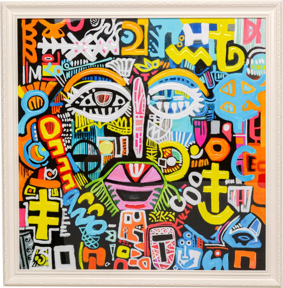 kare-design-leinwandbild-doodle-face-mehrfarbig-80x80-cm-mit-rahmen image 1