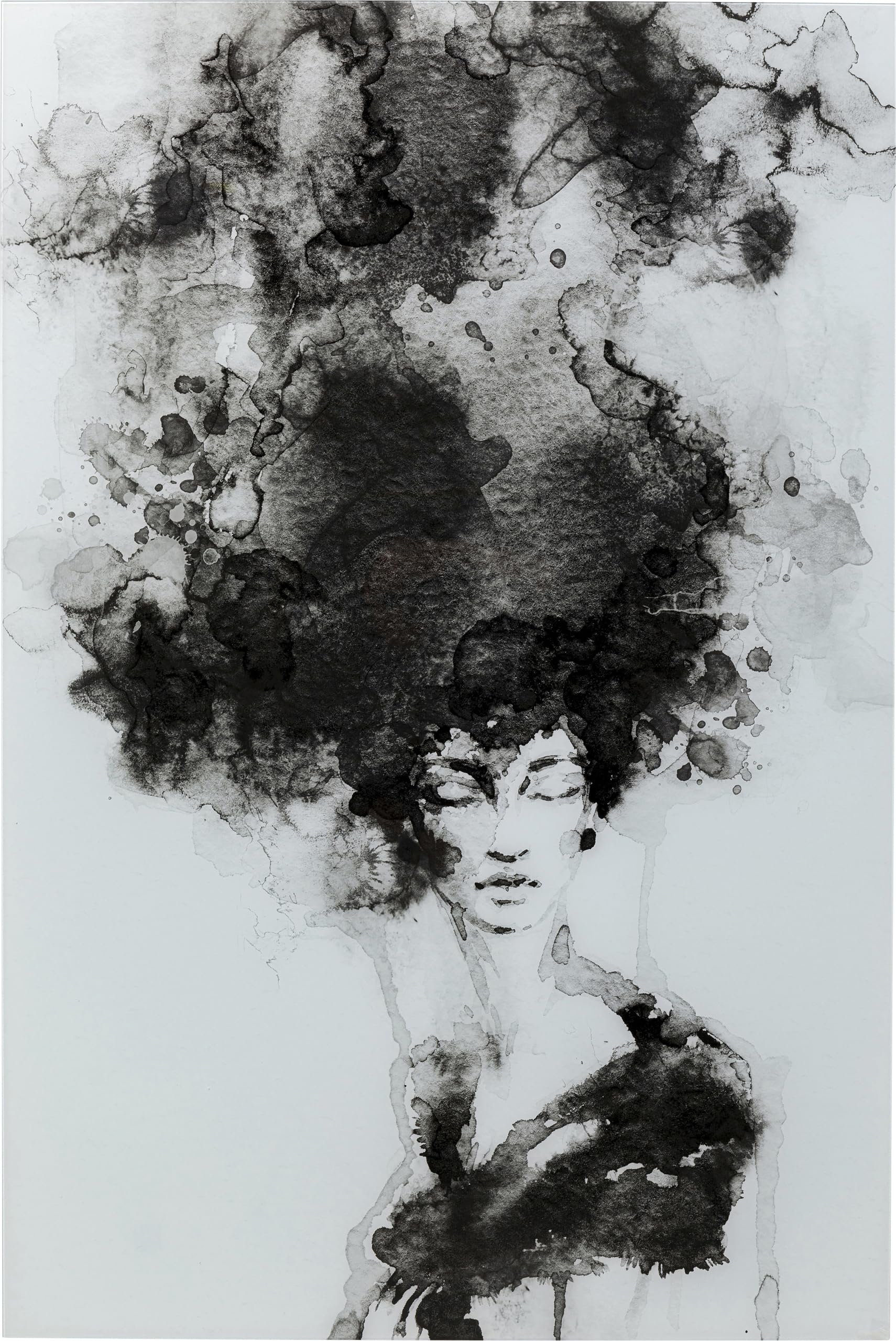 kare-design-glasbild-smokey-hair-schwarz-wei-150x100cm-wandbild-aus-glas image 1