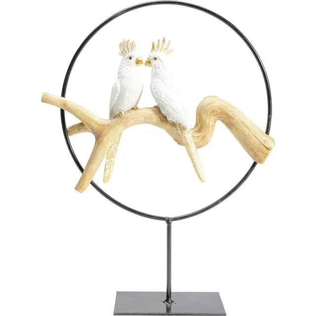 kare-design-objekt-parrots-in-love-35cm-wei-deko-papageienpaar-metall image 1