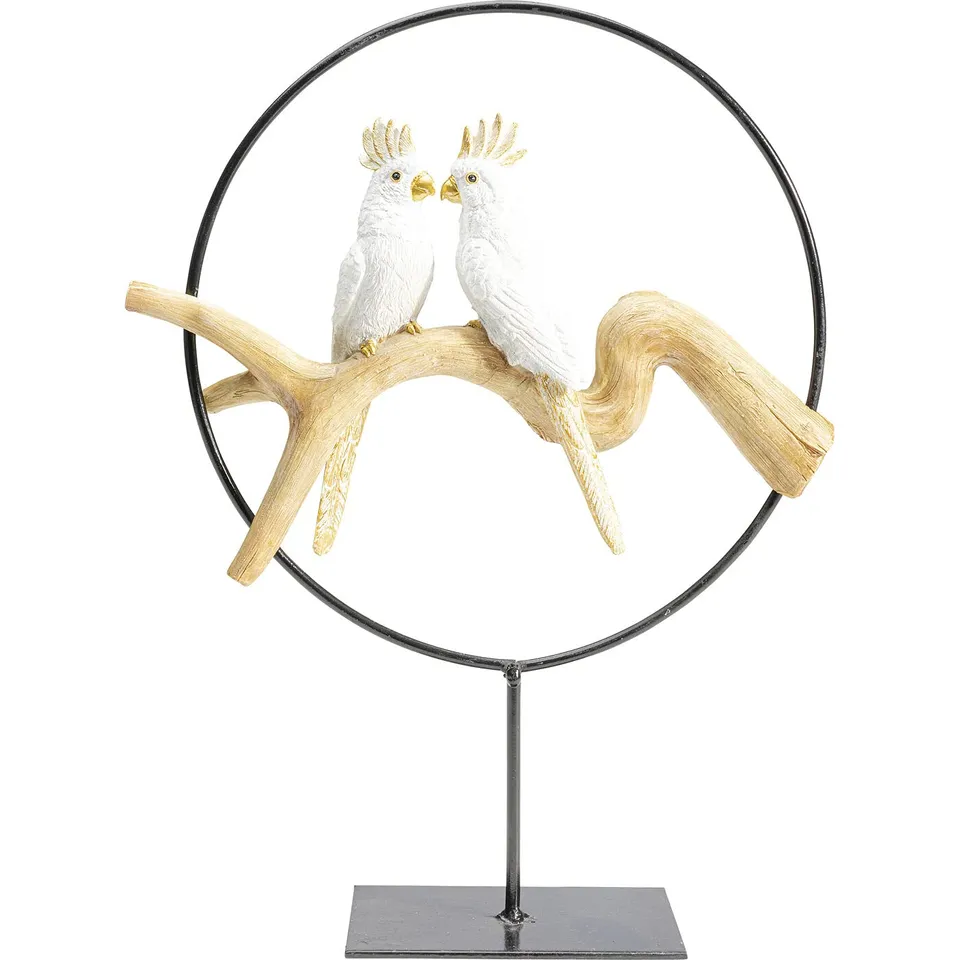 kare-design-objekt-parrots-in-love-35cm-wei-deko-papageienpaar-metall image 1