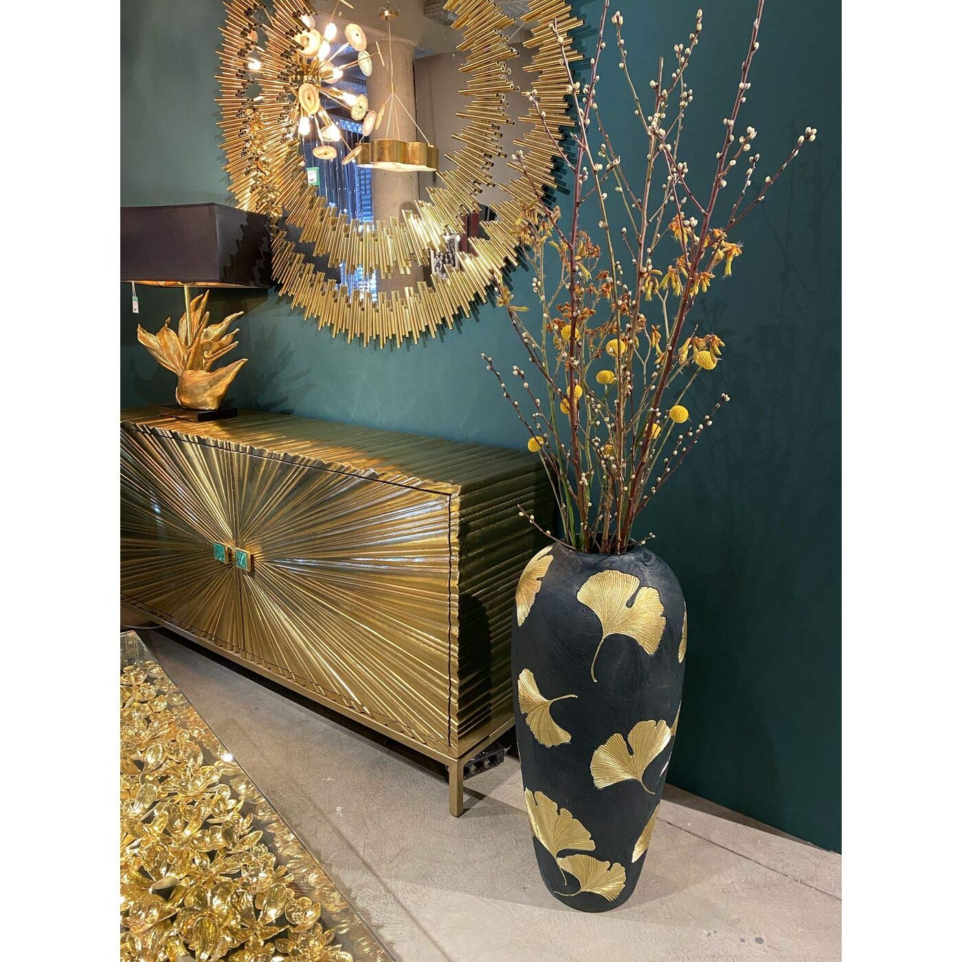 kare-design-tropical-flower-tischlampe-schwarz-gold-schreibtisch-und-nachttischl image 2