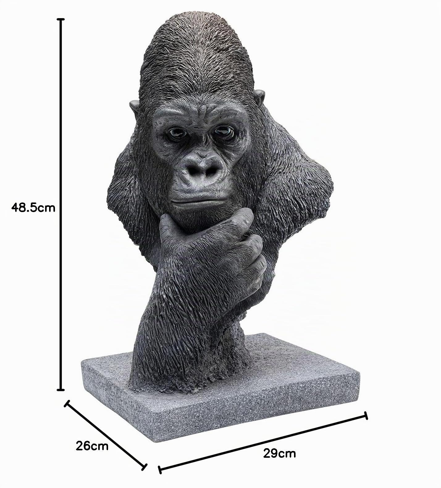 kare-design-thinking-gorilla-head-deko-objekt-schwarz-49x29x26-cm image 5
