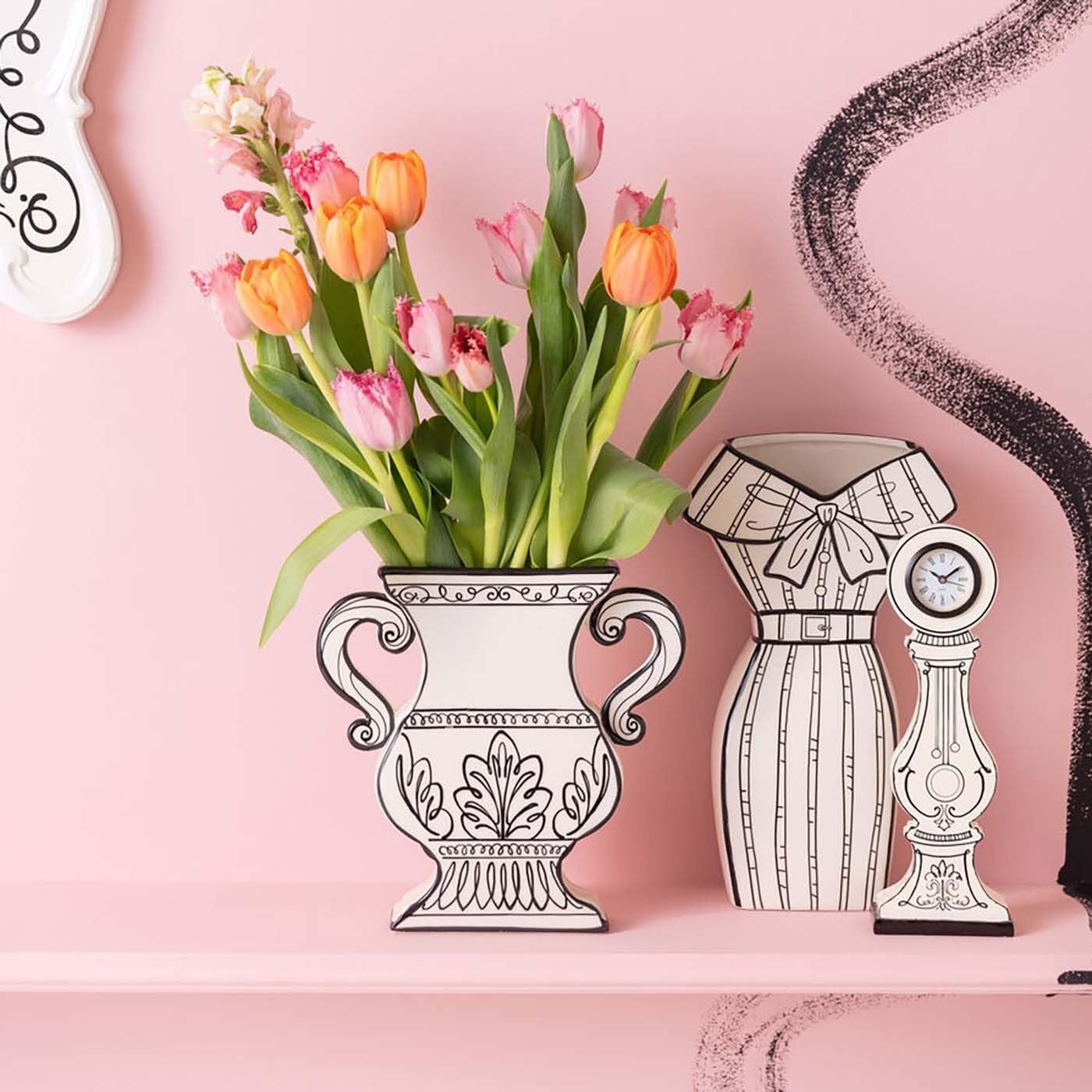 kare-design-vase-ladies-dress-blumenvase-keramik-schwarz-wei-31x18x8-cm image 2