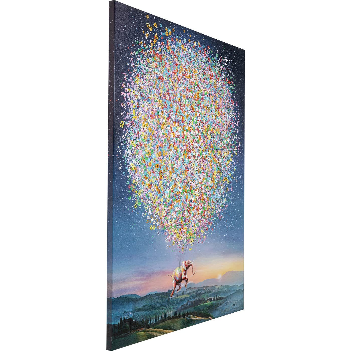kare-design-flying-elephant-at-night-leinwandbild-mit-rahmen-blau-160x120x3-5-cm image 4