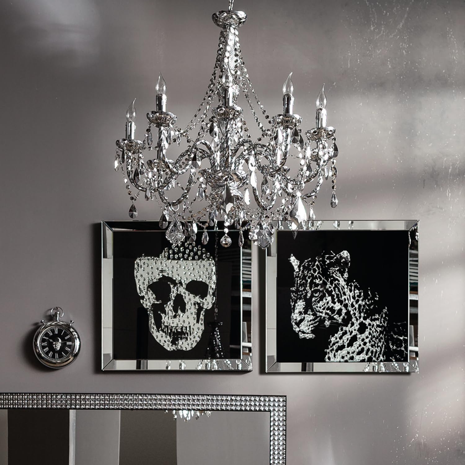 kare-design-frame-mirror-skull-glasbild-totenkopf-schwarz-silber-100x100x4-5-cm image 2