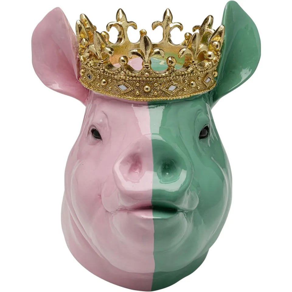 kare-design-deko-figur-crowned-pig-gr-n-pink-28-cm-gekr-ntes-schwein-handbemalt- image 1