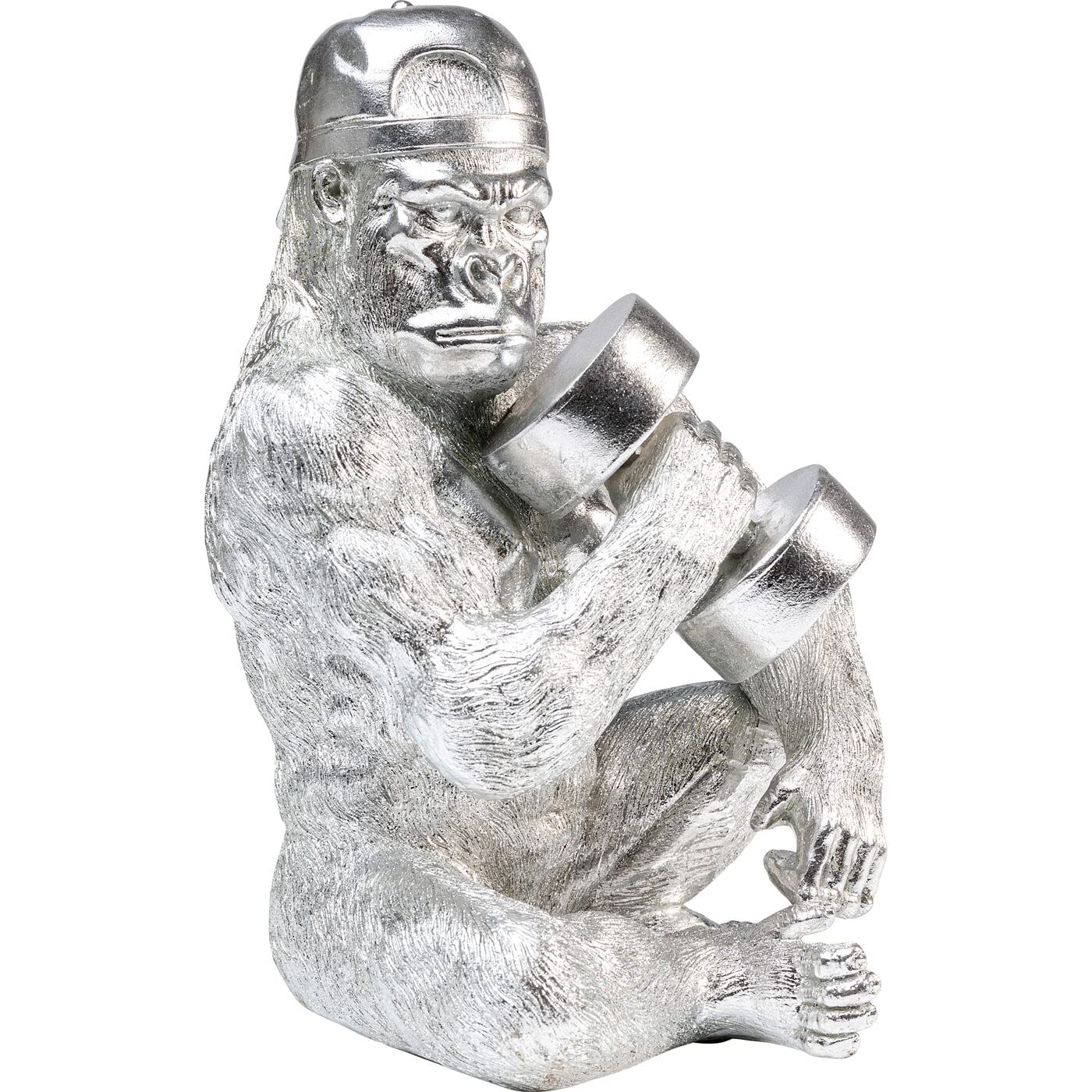 kare-design-muscle-monkey-deko-figur-silber-31-cm-gorilla-mit-hantel image 2