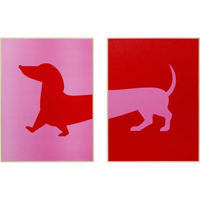 kare-design-wandbild-dog-frankie-2er-set-40x30-cm-rot-pink-gerahmt image 1