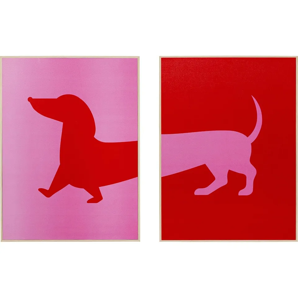 kare-design-wandbild-dog-frankie-2er-set-40x30-cm-rot-pink-gerahmt image 1