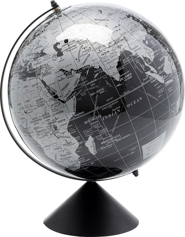 kare-design-deko-objekt-globe-top-schwarz-grau-globus-30-cm-edelstahl-40x30x30-c image 1