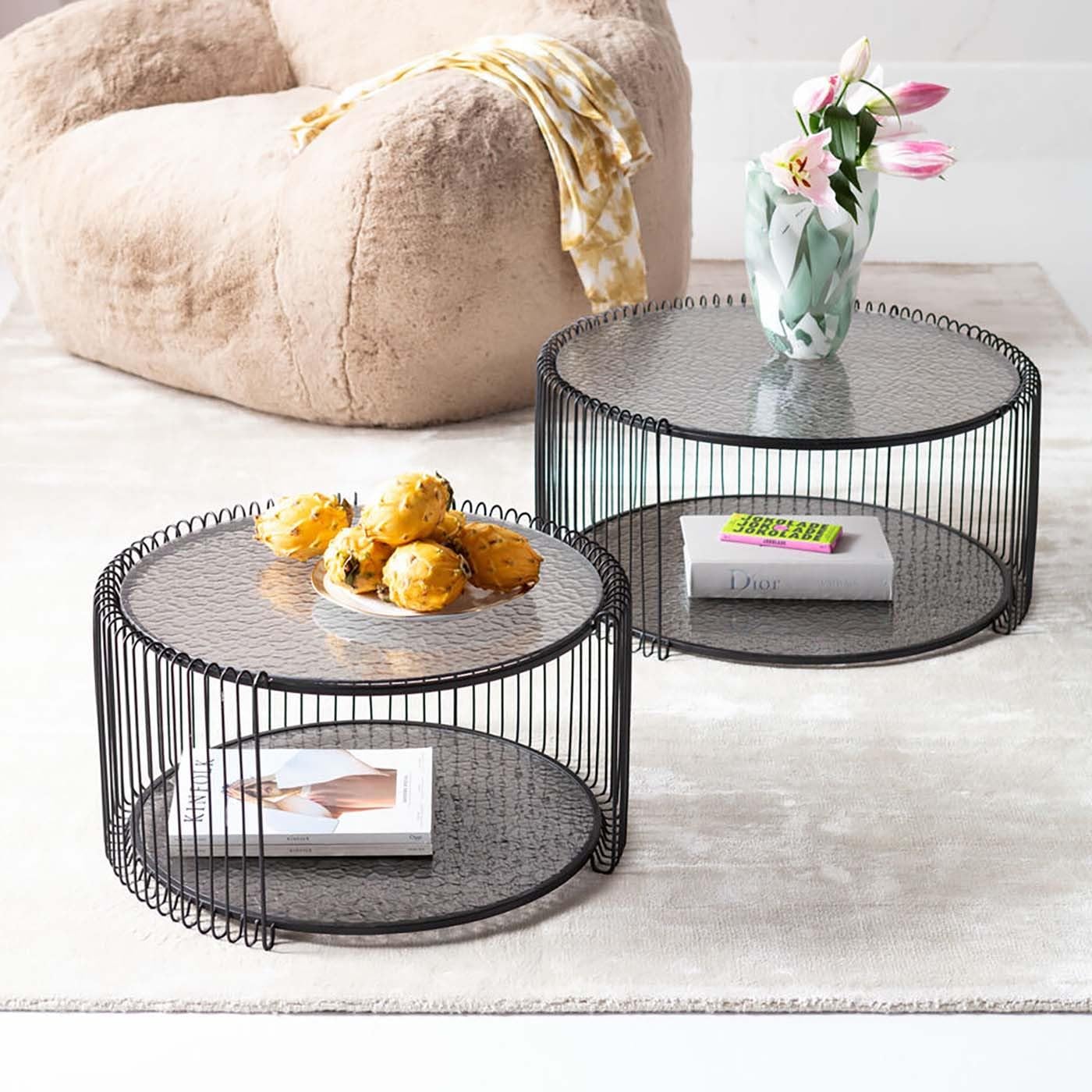 kare-design-couchtisch-wire-double-bubble-2er-set-schwarz-rund-glas-63-cm image 2