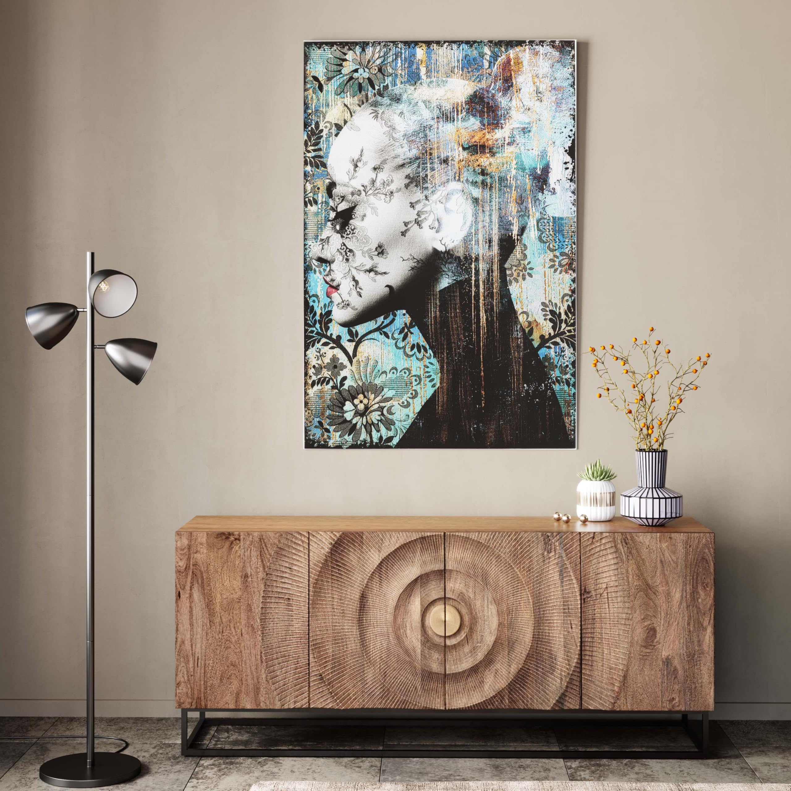 kare-design-glasbild-lady-flower-blau-schwarz-150x100-cm-rahmenlos image 2