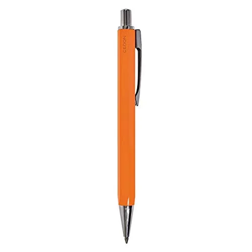cedon-kugelschreiber-orange-aluminium-sechskant-schwarz-schreibend image 1