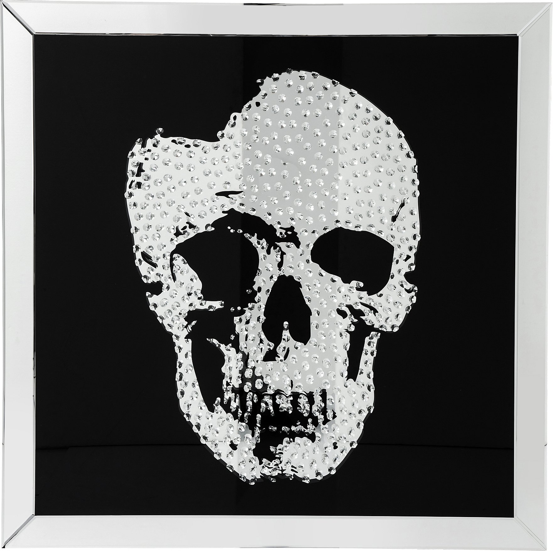 kare-design-frame-mirror-skull-glasbild-totenkopf-schwarz-silber-100x100x4-5-cm image 1