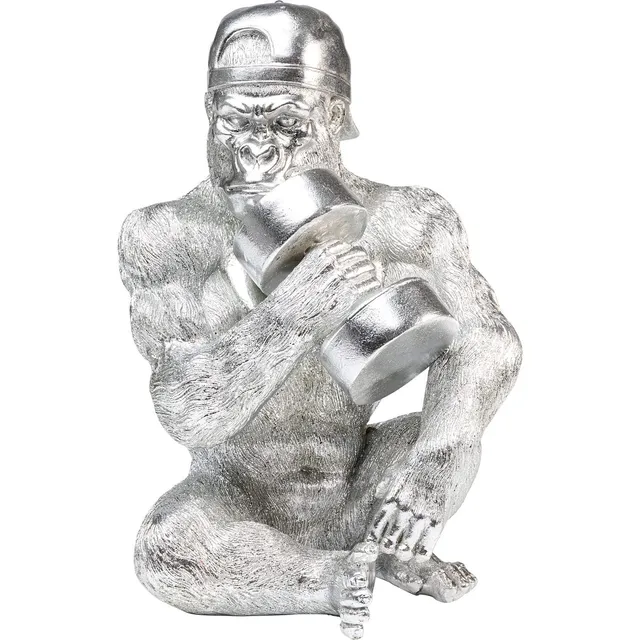 kare-design-muscle-monkey-deko-figur-silber-31-cm-gorilla-mit-hantel image 1