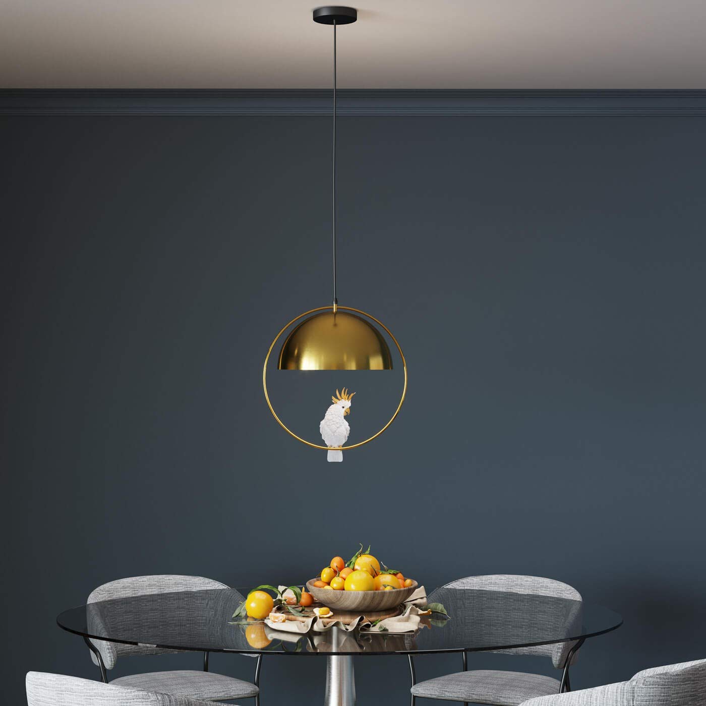 kare-design-h-ngeleuchte-animal-cockatoo-gold-wei-60x46x46-cm image 2