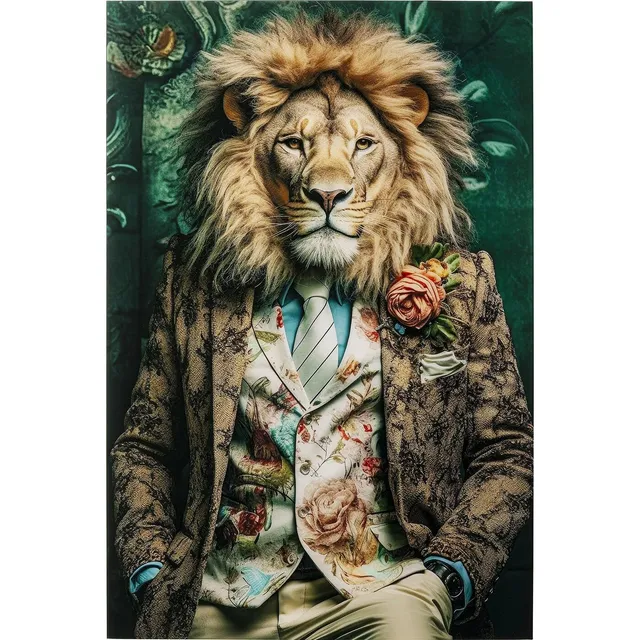 kare-design-mister-lion-glasbild-mehrfarbig-150x100-cm-esg-glas image 1