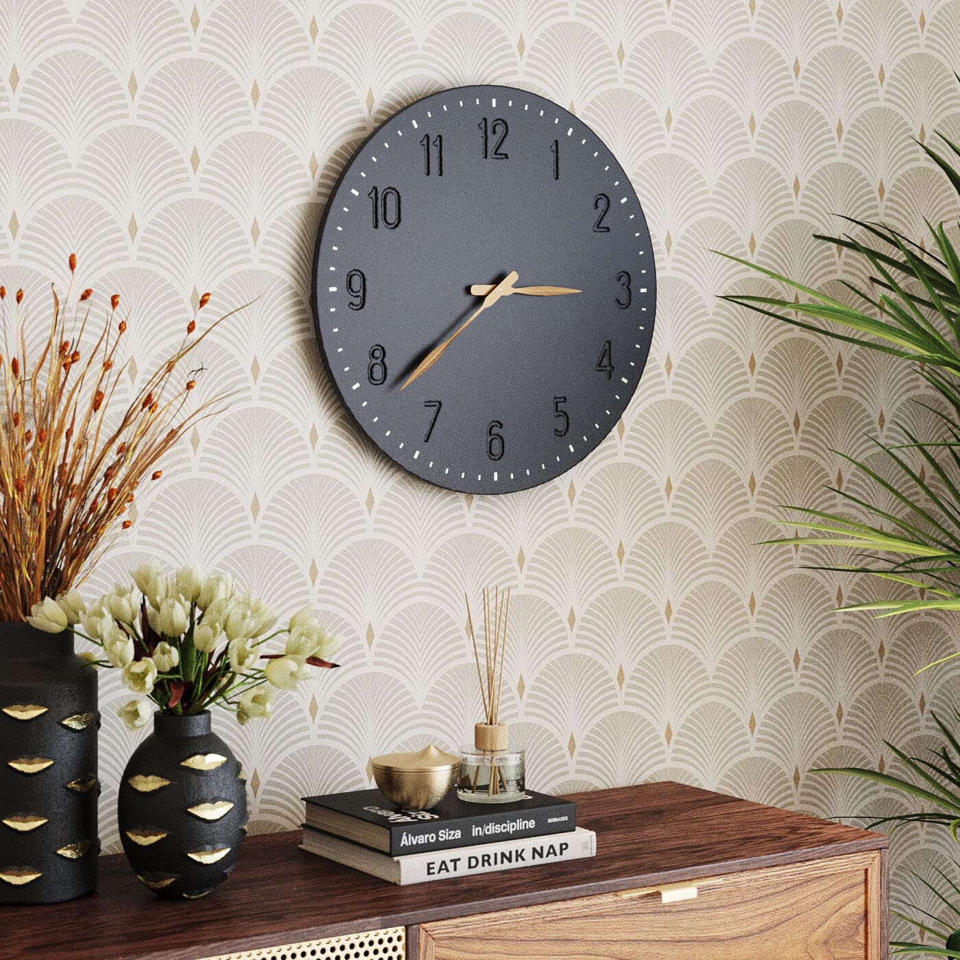 kare-design-wanduhr-mailo-50cm-schwarz-mit-goldfarbenen-zeigern image 3