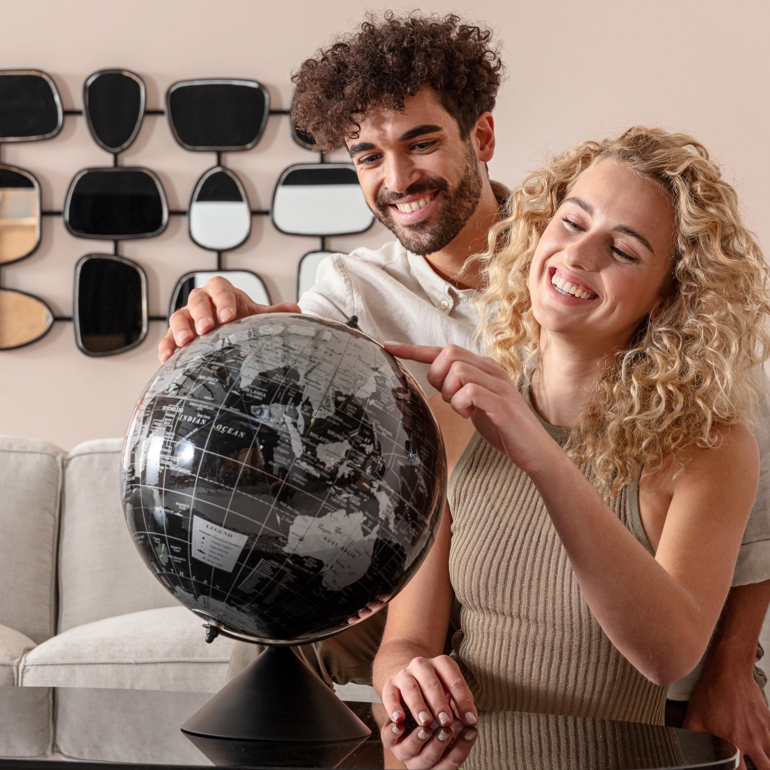 kare-design-deko-objekt-globe-top-schwarz-grau-globus-30-cm-edelstahl-40x30x30-c image 2