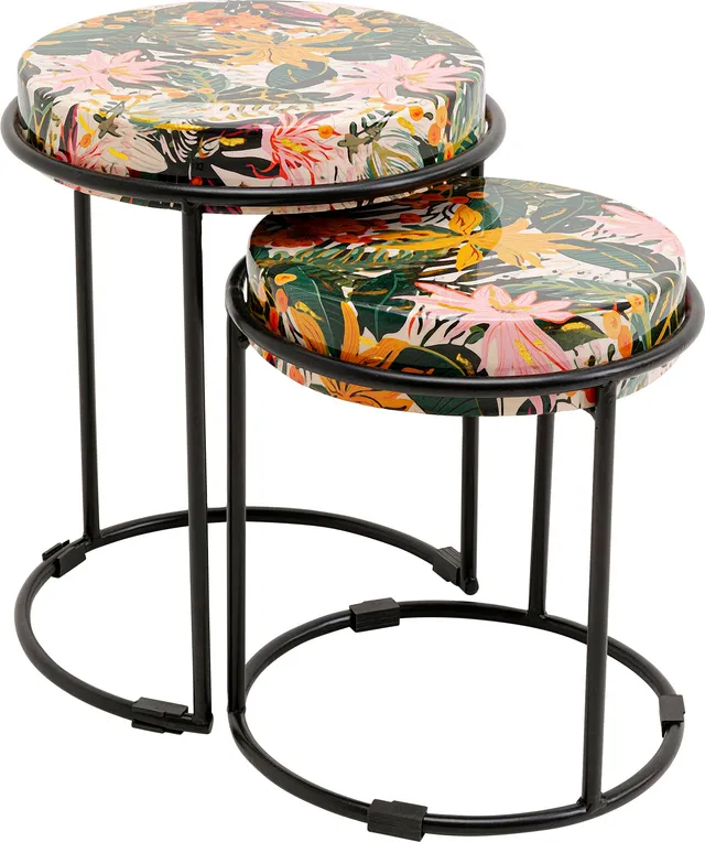kare-design-jungle-beistelltisch-2er-set-rund-dschungel-motiv-mit-stahlgestell image 1