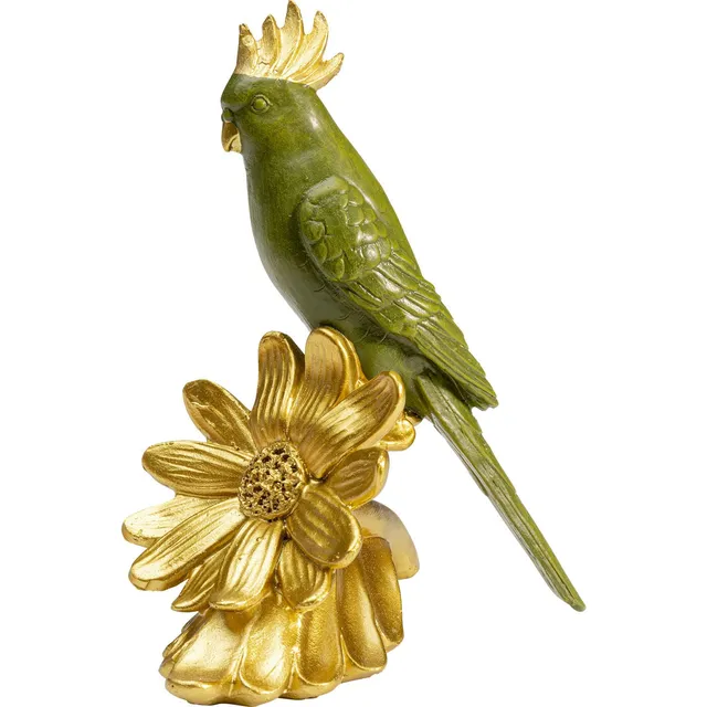 kare-design-flower-parrot-deko-figur-gold-gr-n-13x13x8-cm image 1