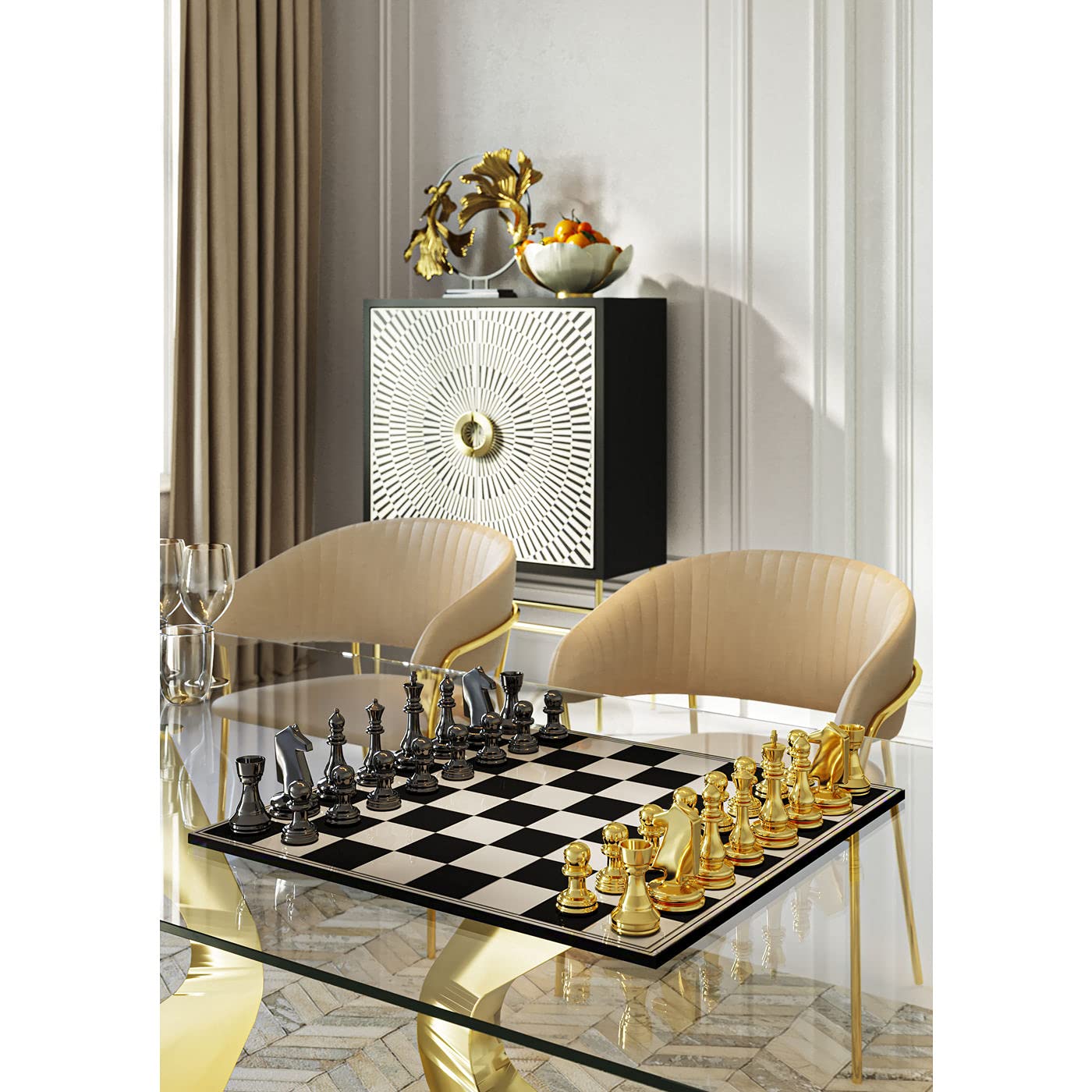 kare-design-dekoobjekt-chess-silber-gold-60x60-cm-schachbrett-xl-mit-figuren image 5