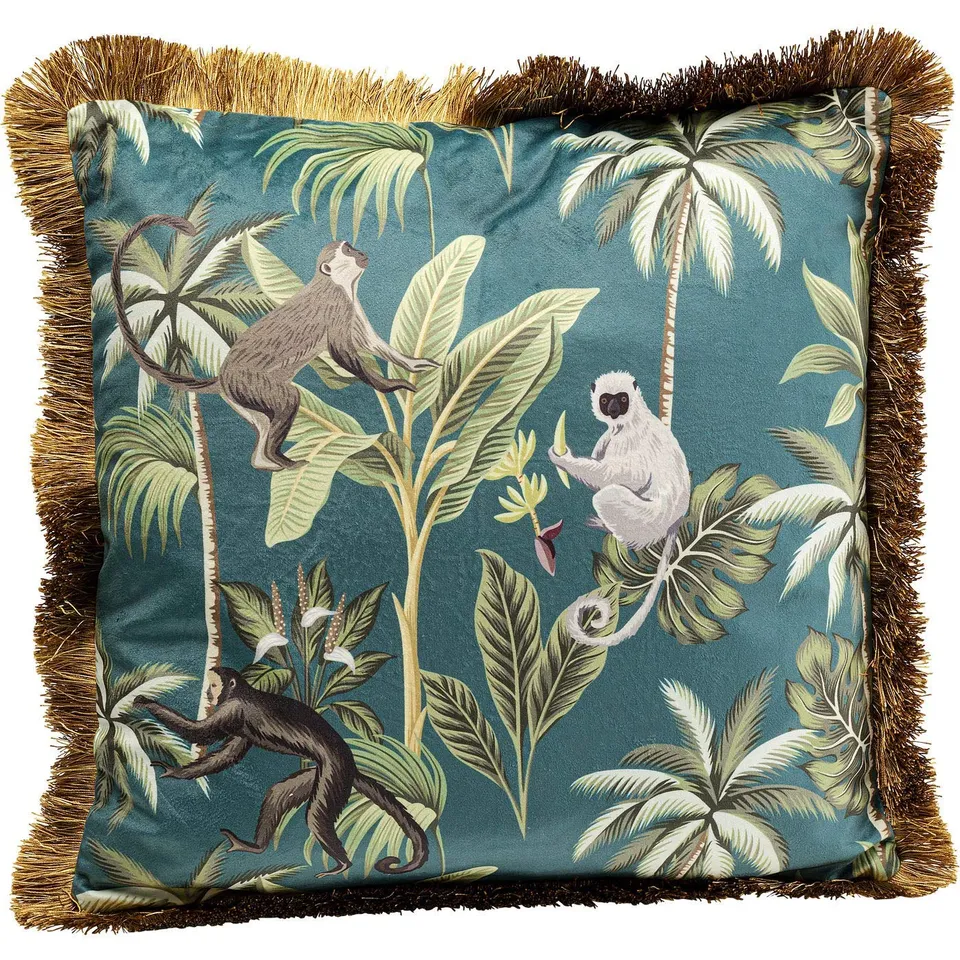 kare-design-jungle-fever-kissen-gold-blau-45x45-cm-dekokissen-mit-fransenkante-u image 1