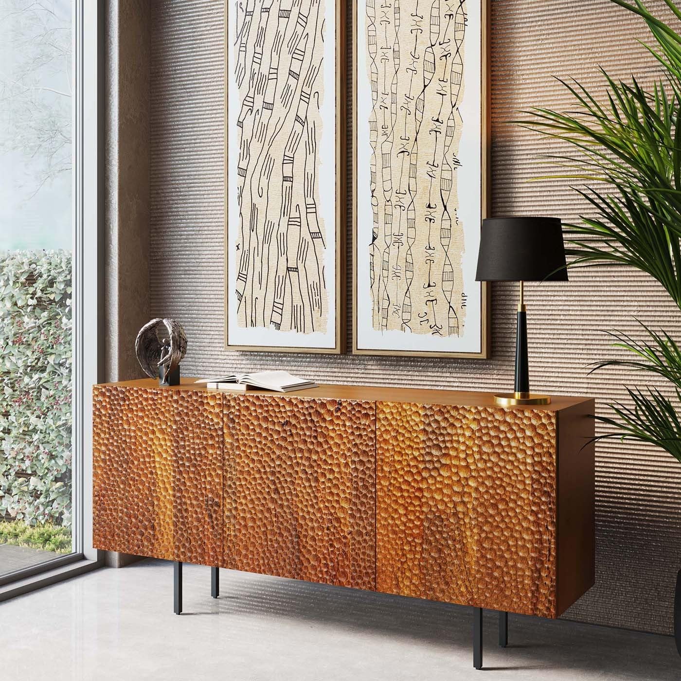 kare-design-hammer-sideboard-braun-massivholz-sideboard-mit-3-t-ren-75x160x38-cm image 2
