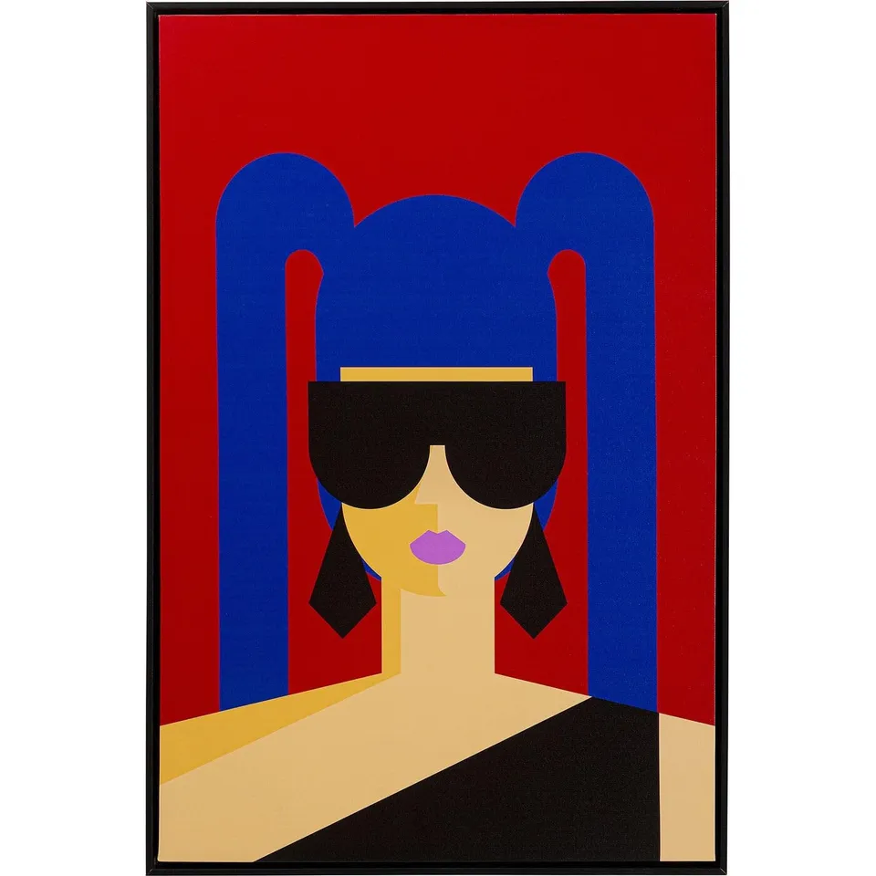 kare-design-party-girl-wandbild-gerahmt-90x60-cm-rot-blau-pop-art image 1