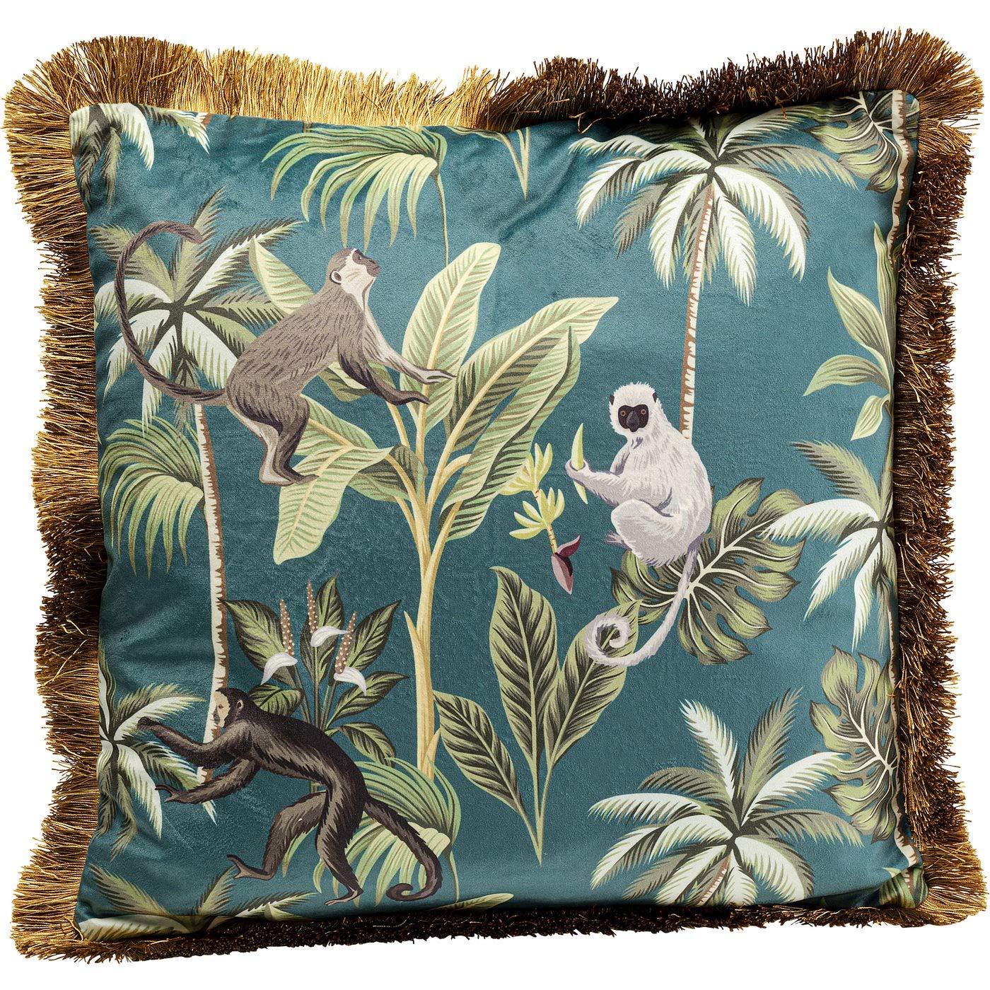 kare-design-jungle-fever-kissen-gold-blau-45x45-cm-dekokissen-mit-fransenkante-u image 1