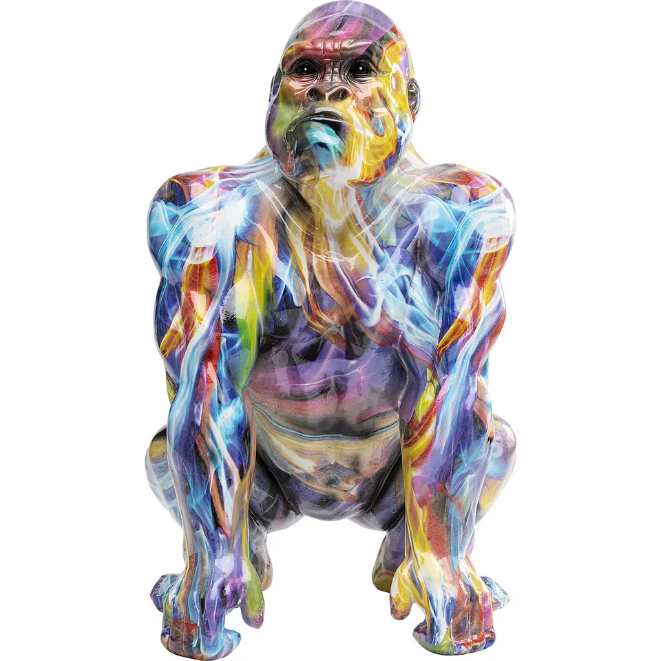 kare-design-deko-figur-watching-gorilla-bunt-xl-tierfigur-45-cm-aus-kunststein image 1