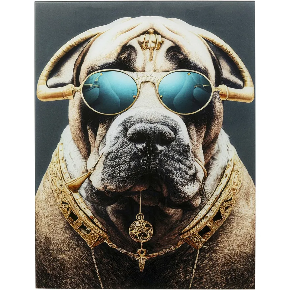 kare-design-wandbild-fashion-dog-bunt-80x60-cm-glasbild-esg-sicherheitsglas image 1