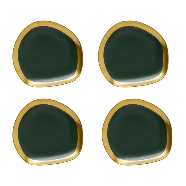 kare-design-dessertteller-vibrations-4-teilig-gr-n-gold-20-cm-steinzeug image 1