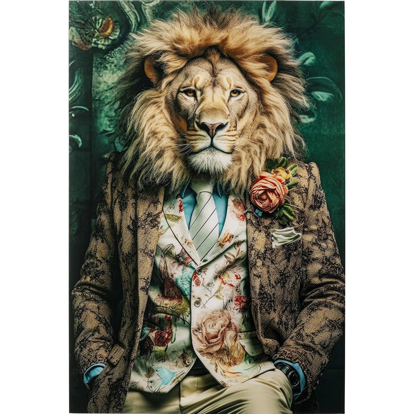 kare-design-mister-lion-glasbild-mehrfarbig-150x100-cm-esg-glas image 1