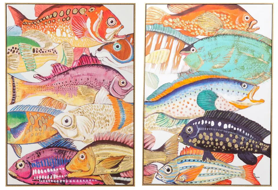 kare-design-leinwandbild-fish-meeting-one-mehrfarbig-2er-set-canvas-50x40-cm image 1