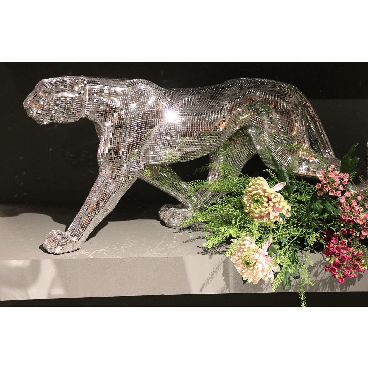 kare-design-deko-objekt-leopard-mosaic-silber-xl-34-x-95-x-18-cm-fiberglas image 2
