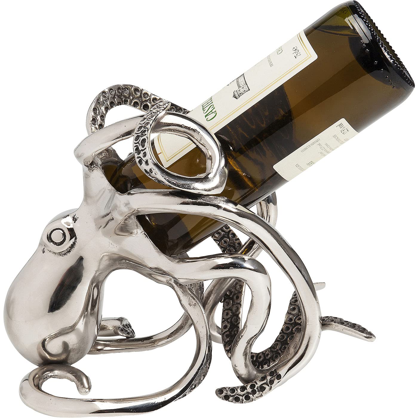 kare-design-flaschenhalter-octopus-silber-wein-flaschengestell-aluminium-25x16x2 image 4