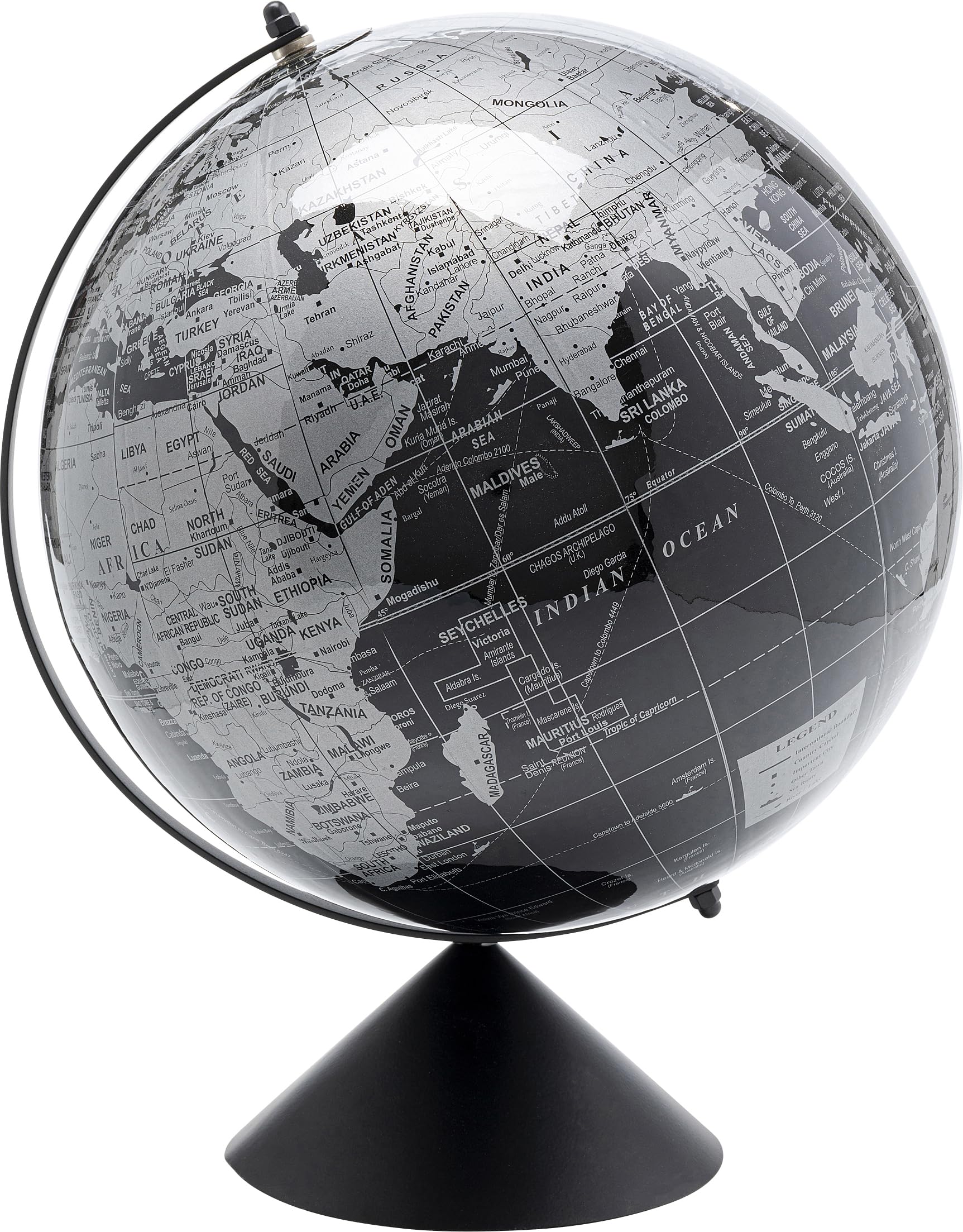 kare-design-deko-objekt-globe-top-schwarz-grau-globus-30-cm-edelstahl-40x30x30-c image 1