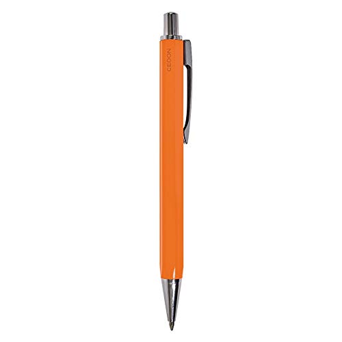 cedon-kugelschreiber-orange-aluminium-sechskant-schwarz-schreibend image 1