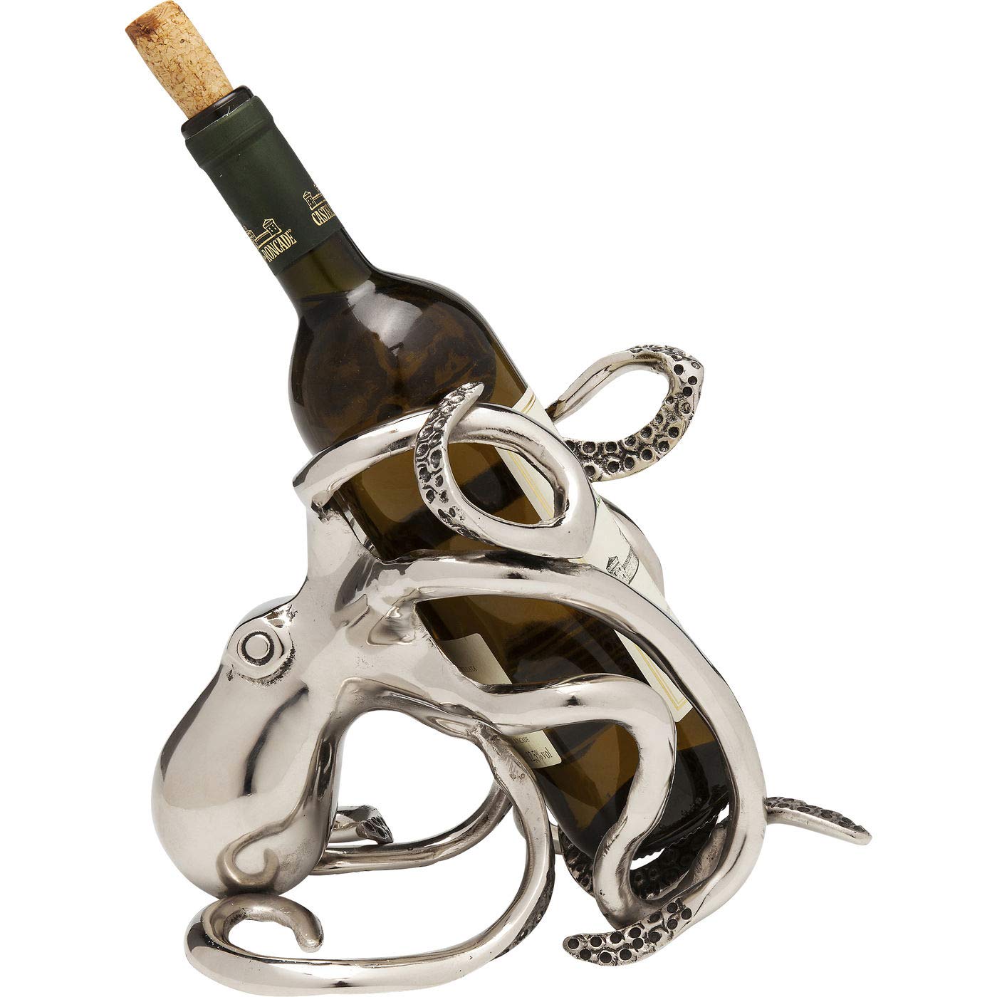 kare-design-flaschenhalter-octopus-silber-wein-flaschengestell-aluminium-25x16x2 image 1