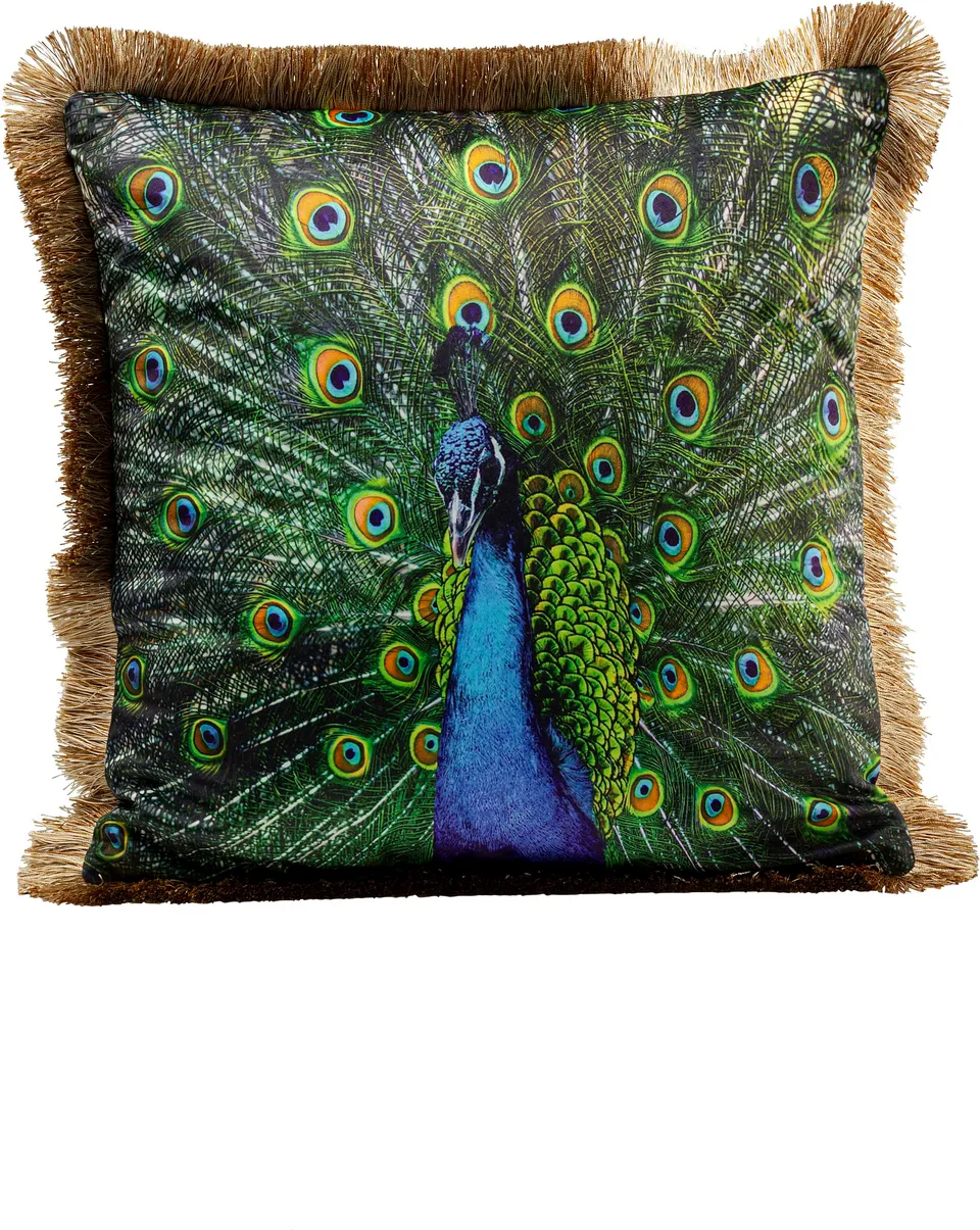 kare-design-kissen-peacock-45x45-cm-pfau-samtoptik-mit-fransen image 1