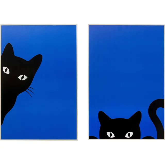kare-design-ciao-gatto-wandbild-2er-set-blau-schwarz-60x40x3-cm image 1