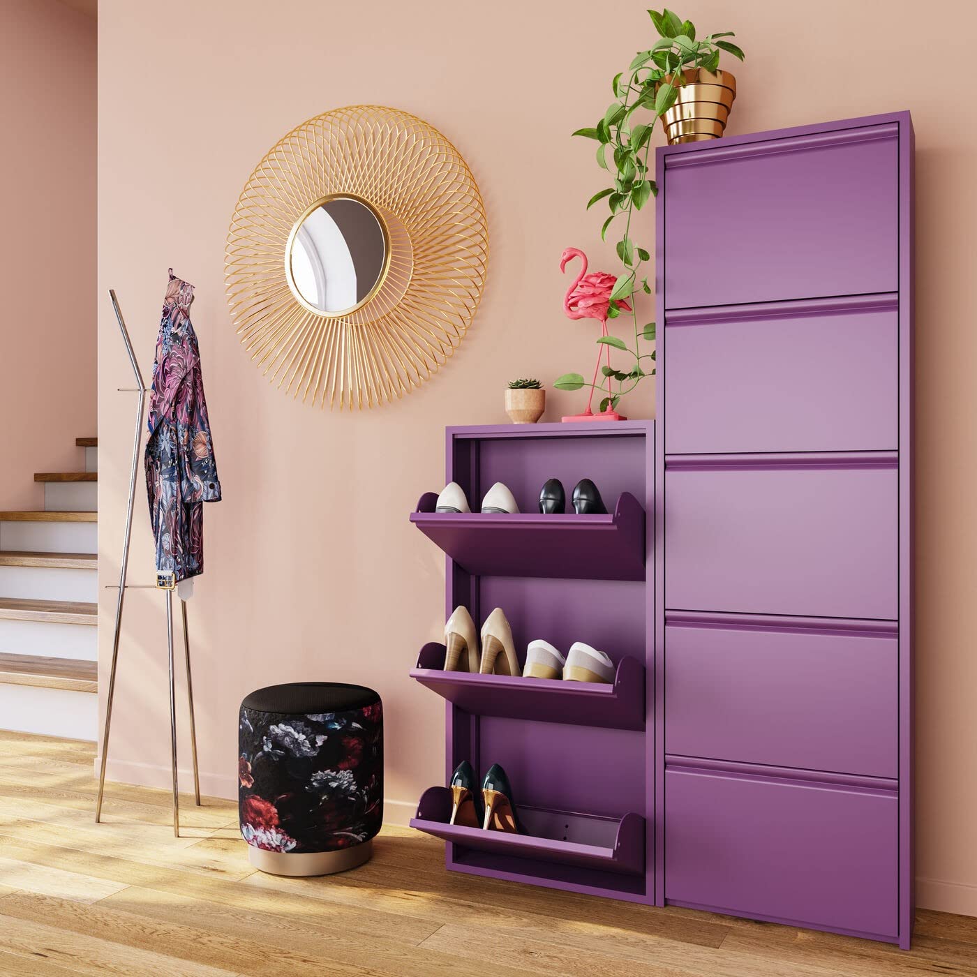 kare-design-schuhschrank-caruso-violet-metall-mit-3-klappen-103x50x15-cm image 2
